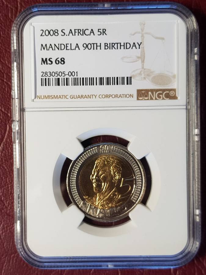 MS 68 NGC GRADED 2008 RSA R5 - MANDELA 90th BIRTHDAY