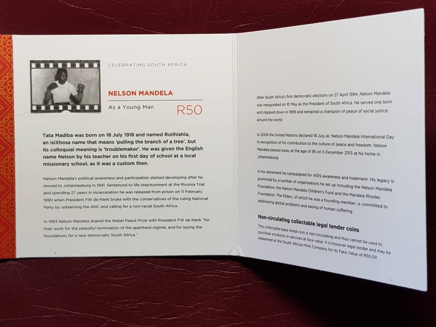 2018 RSA Aluminium Bronze R50 Nelson Mandela - As a young man - WITH COA - CAPSULED