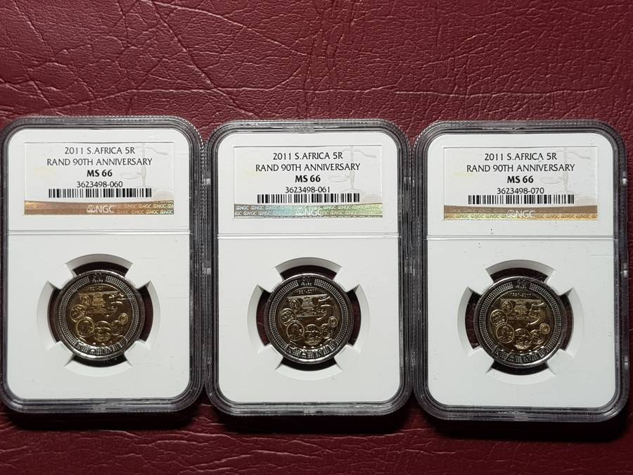 3 x 2011 RSA R5 90th ANNIVERSARY - NGC GRADED MS 66 - [Bid per coin to take all.]