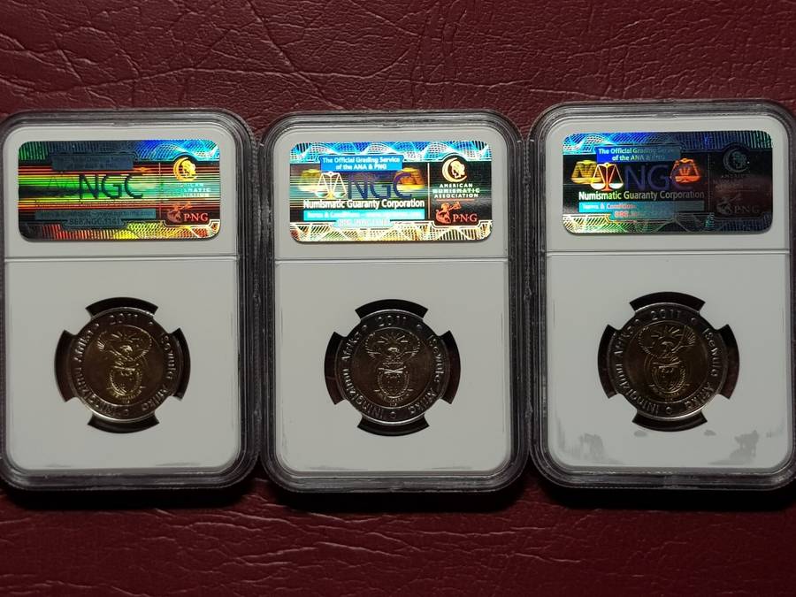 3 x 2011 RSA R5 90th ANNIVERSARY - NGC GRADED MS 66 - [Bid per coin to take all.]