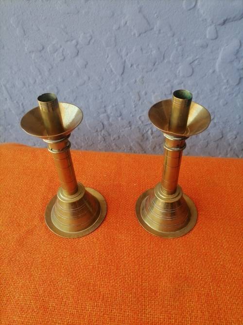 VINTAGE YELLOW COPPER CANDLE HOLDERS