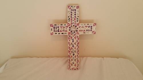 SO STUNNING!!! LARGE PINK MOSAIC WALL HANGING CROSS!!!!
