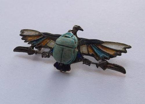 EXCEPTIONALLY RARE ART DECO EGYPTIAN REVIVAL BROOCH SET IN "800" SILVER