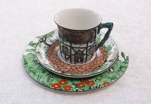 MAGNIFICENT ART DECO 1930`S TRIO BY MADDOCK & SONS IN THE RUSTIC PATTERN ...COTTAGE MOTIF !!!