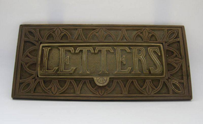 A STUNNING OLD BRONZE LETTERS SLOT WITH FLIP UP COVER AND EYE CATCHING DETAIL ...WOW !! WOW !!