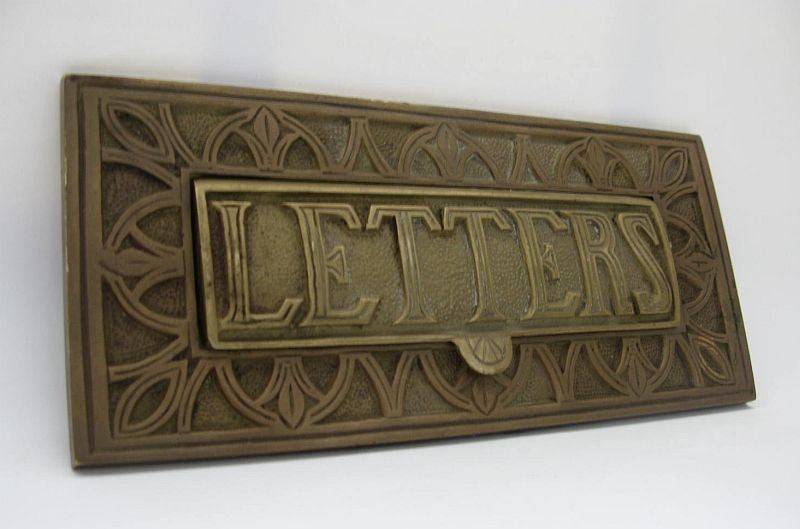 A STUNNING OLD BRONZE LETTERS SLOT WITH FLIP UP COVER AND EYE CATCHING DETAIL ...WOW !! WOW !!