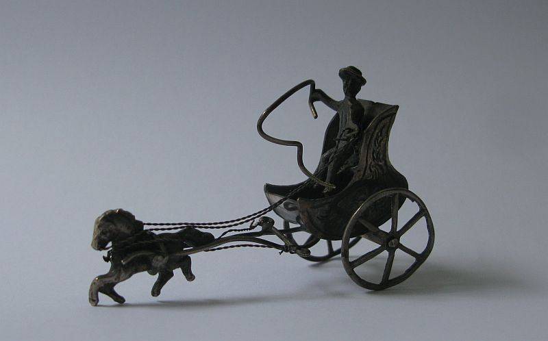 A RARE MINIATURE HORSE AND CART MADE OF SOLID DUTCH SILVER STAMPED WITH MAKERS MARKS !!! COOL !!!