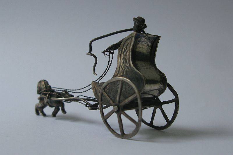 A RARE MINIATURE HORSE AND CART MADE OF SOLID DUTCH SILVER STAMPED WITH MAKERS MARKS !!! COOL !!!