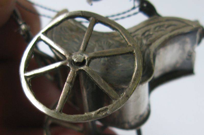 A RARE MINIATURE HORSE AND CART MADE OF SOLID DUTCH SILVER STAMPED WITH MAKERS MARKS !!! COOL !!!