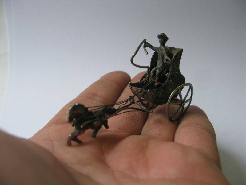 A RARE MINIATURE HORSE AND CART MADE OF SOLID DUTCH SILVER STAMPED WITH MAKERS MARKS !!! COOL !!!