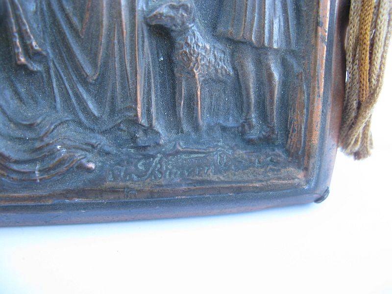 AN EYE CATCHING SOLID METAL SIGNED PLAQUE DEPICTING THE BIRTH OF CHRIST MADE IN BELGIUM ...SWEET !!