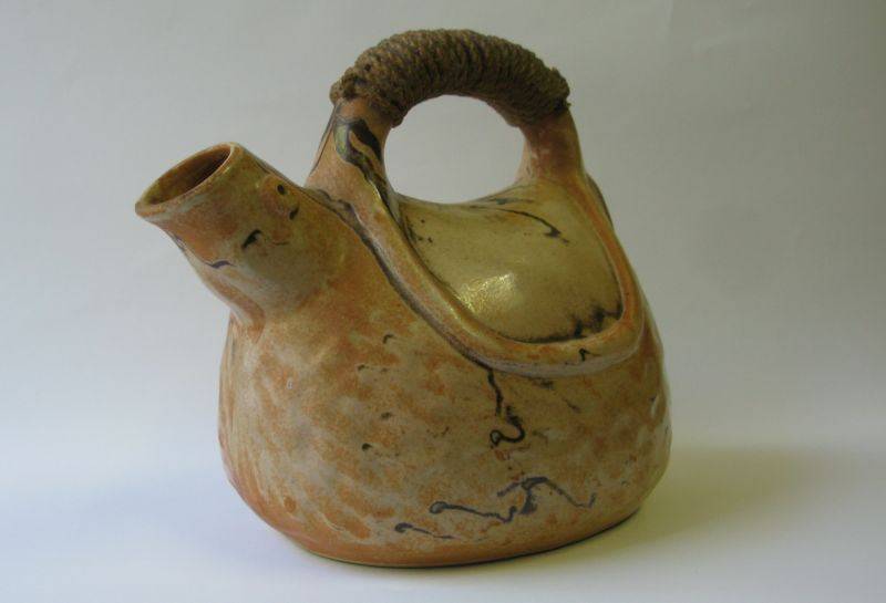 WHAT A FIND !! AN UNUSUAL CHARACTER SHAPED SIGNED POTTERY TEAPOT""ORIENTAL LOOKING SIGNATURE""SEE...