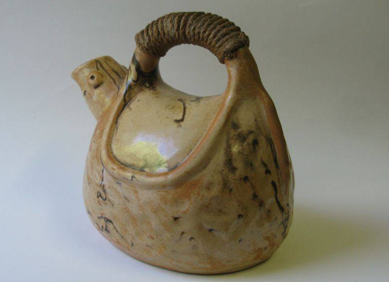 WHAT A FIND !! AN UNUSUAL CHARACTER SHAPED SIGNED POTTERY TEAPOT""ORIENTAL LOOKING SIGNATURE""SEE...