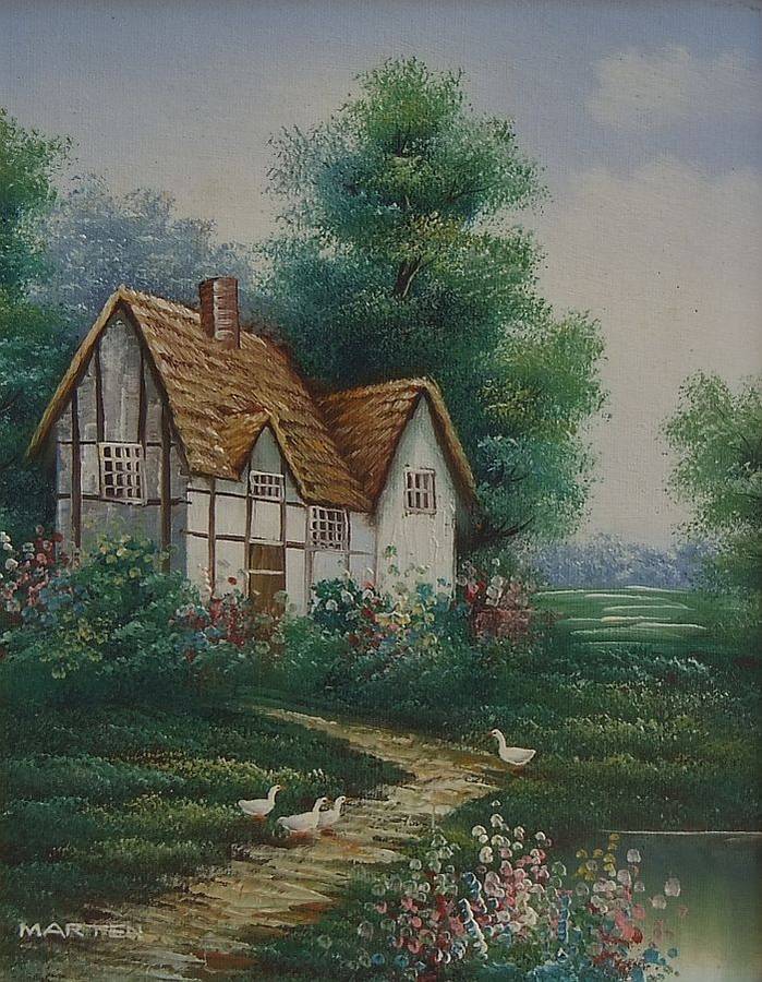 A BEAUTIFUL ORIGINAL OIL ON BOARD OF A COUNTRY COTTAGE SIGNED BY THE ARTIST MARTEN ...MUST SEE !!