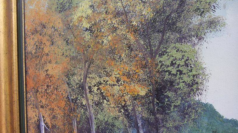 A BEAUTIFUL ORIGINAL OIL ON BOARD OF A MOUNTAIN AND FORREST LANDSCAPE BY DAVE LUDEKE DATED 1994 !!