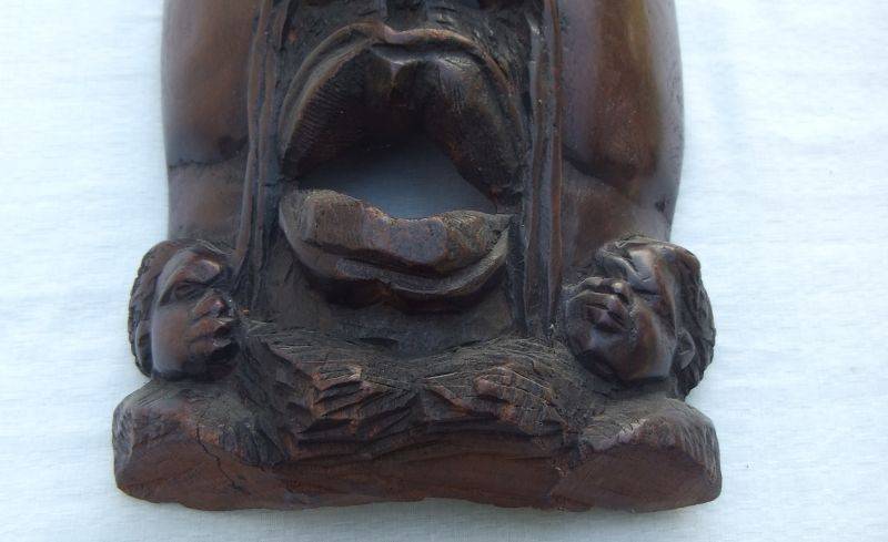 A big and heavy solid carved wood Vintage Traditional African mask with lots of detail !! WoW !