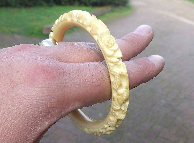 FOR HIM & HER !! A CUTE BOAT IN A BOTTLE AND A VINTAGE CARVED BONE BANGLE !! BID FOR BOTH !!
