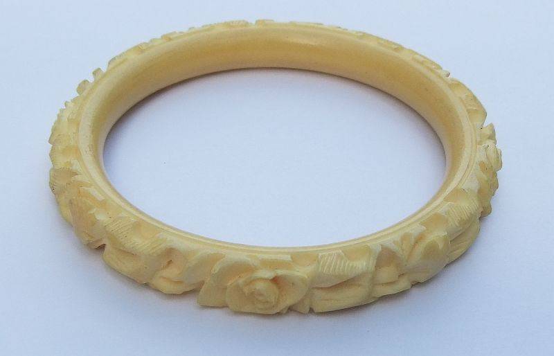 FOR HIM & HER !! A CUTE BOAT IN A BOTTLE AND A VINTAGE CARVED BONE BANGLE !! BID FOR BOTH !!