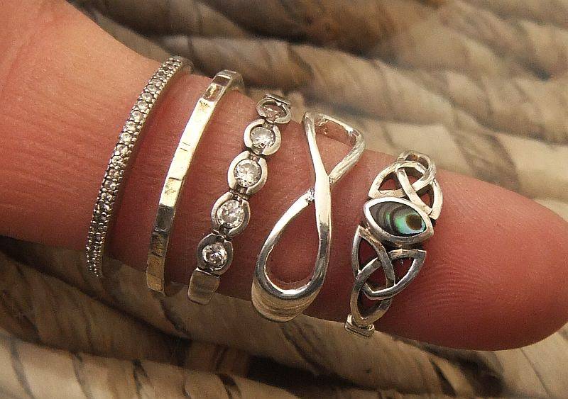 5 SOLID STERLING SILVER RINGS TO ADD TO YOUR COLLECTION ...FOR STACKING OR SINGLES...BID FOR ALL !!