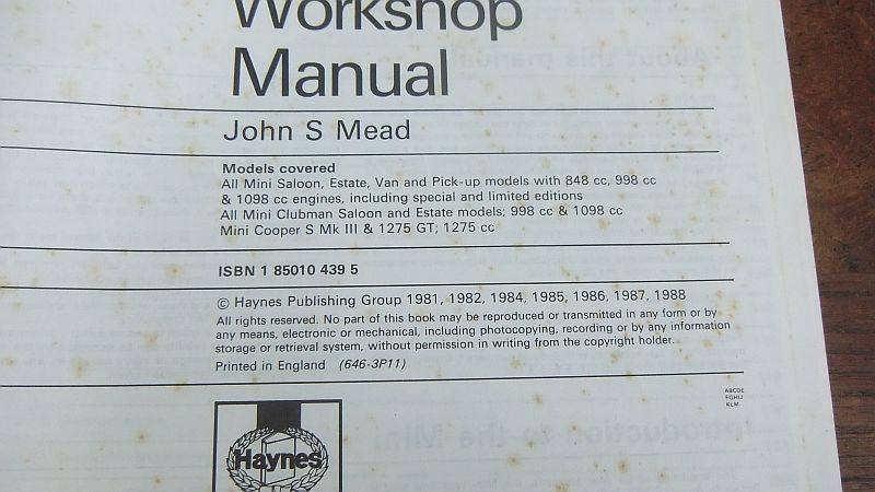 GREAT FIND !! A VINTAGE ""MINI"" OWNERS WORKSHOP MANUAL BY HAYNES FOR MODELS 1969 - 1988...WOW !!