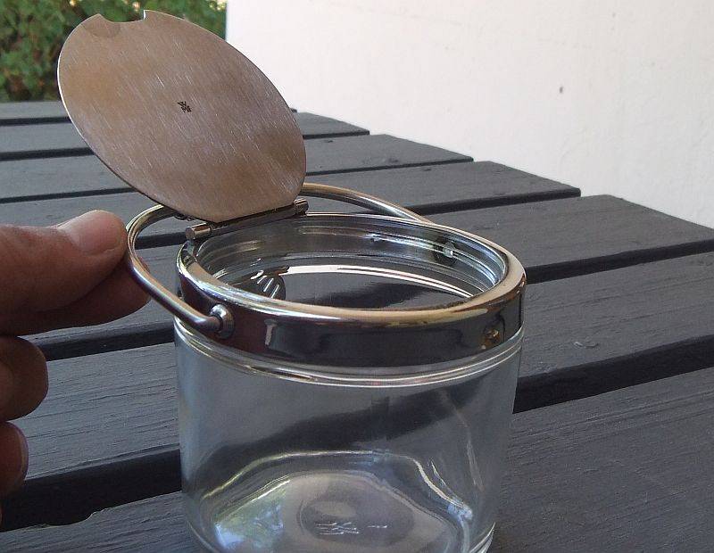 AN EYE CATCHING DESIGNER SUGAR POT WITH MECHANICAL LID BY ""WMF"" OF GERMANY !! HIGH CLASS !!