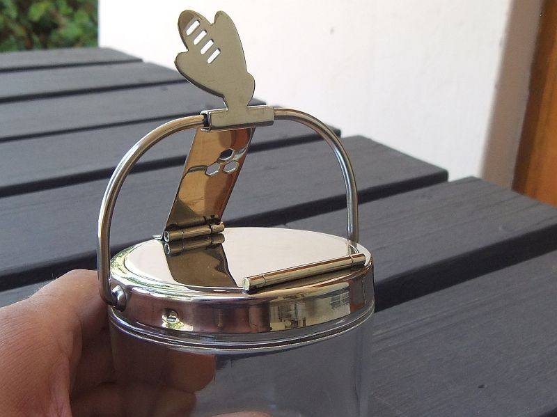 AN EYE CATCHING DESIGNER SUGAR POT WITH MECHANICAL LID BY ""WMF"" OF GERMANY !! HIGH CLASS !!