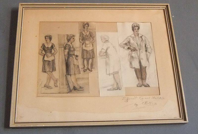 WOW !! AN INTRIGUING VINTAGE 1960`S FIGURAL STUDY IN PENCIL SIGNED BY THE ARTIST E.PETERS !!