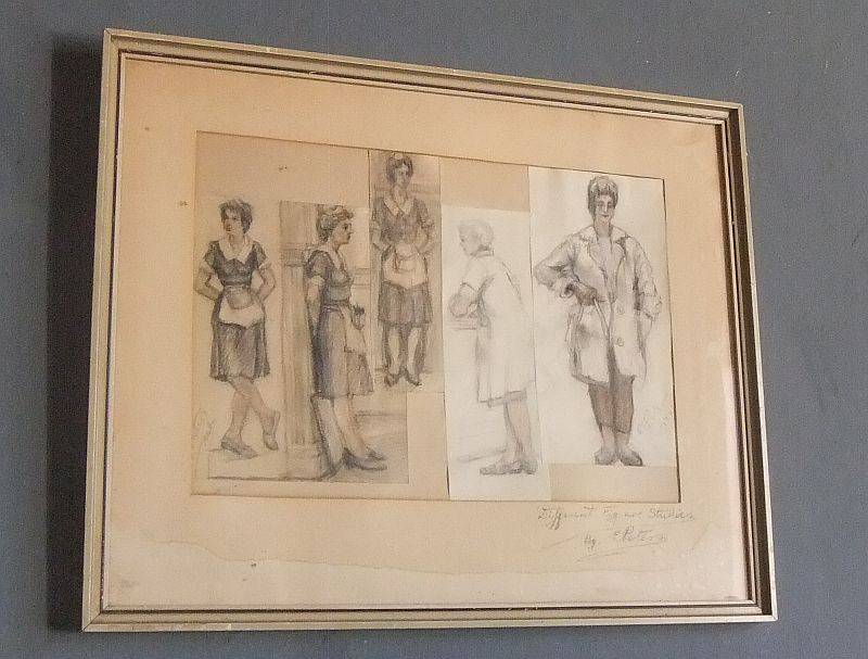 WOW !! AN INTRIGUING VINTAGE 1960`S FIGURAL STUDY IN PENCIL SIGNED BY THE ARTIST E.PETERS !!