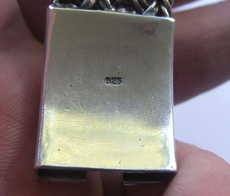A GORGEOUS HEAVY AND WIDE STRONG QUALITY WOVEN "LINK" STERLING SILVER BRACELET WITH FLORAL CLASP !!