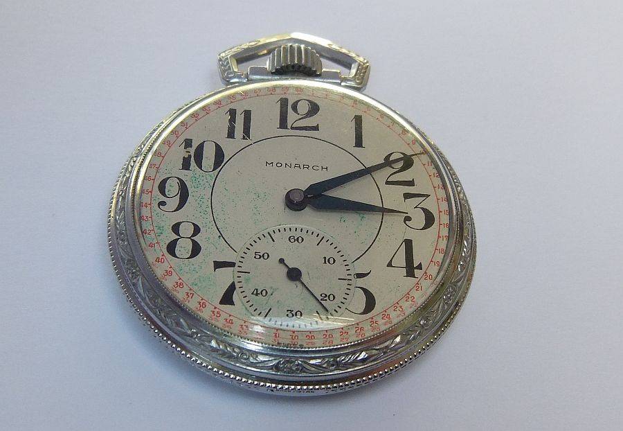 A CLASSY VINTAGE ""MONARCH"" SWISS POCKET WATCH ...WINDS...TICKS...NEEDS A SERVICE !! STUNNING !!
