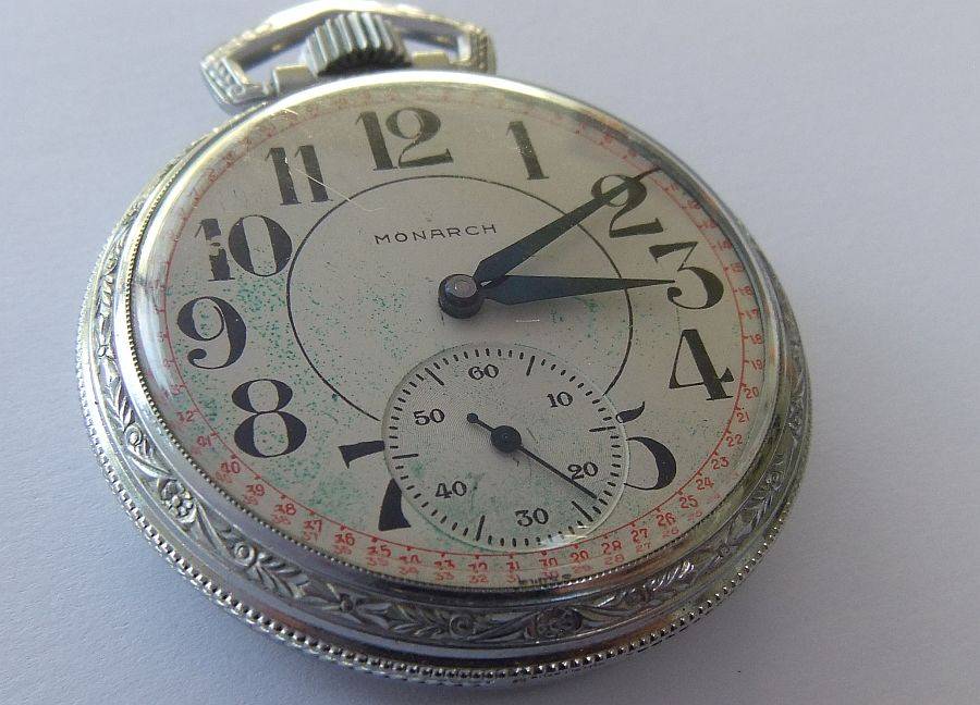 A CLASSY VINTAGE ""MONARCH"" SWISS POCKET WATCH ...WINDS...TICKS...NEEDS A SERVICE !! STUNNING !!