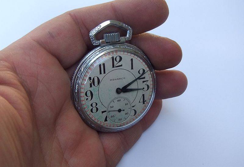 A CLASSY VINTAGE ""MONARCH"" SWISS POCKET WATCH ...WINDS...TICKS...NEEDS A SERVICE !! STUNNING !!