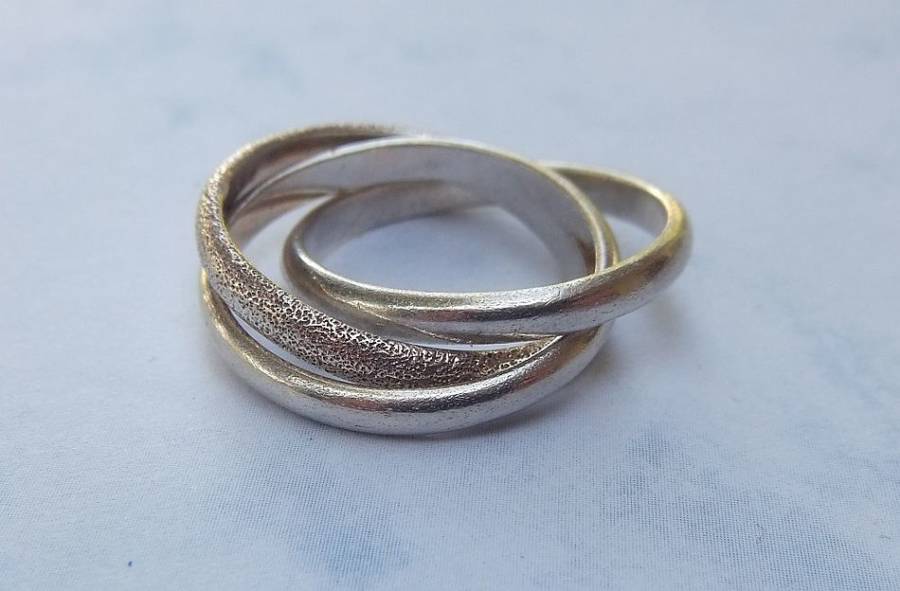 WOW !! A GORGEOUS SOLID STERLING SILVER ""RUSSIAN"" WEDDING BAND TRIPLE RING !! MUST SEE !!