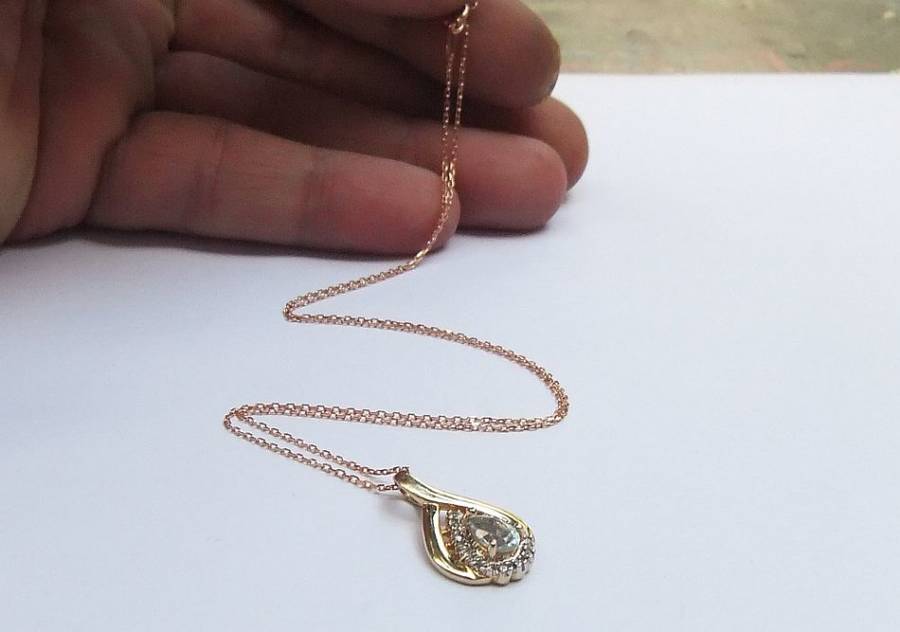 ALL STERLING SILVER !! A ROSE GOLD PLATED NECKLACE WITH A YELLOW GOLD PLATED PENDANT !! LOOK !!