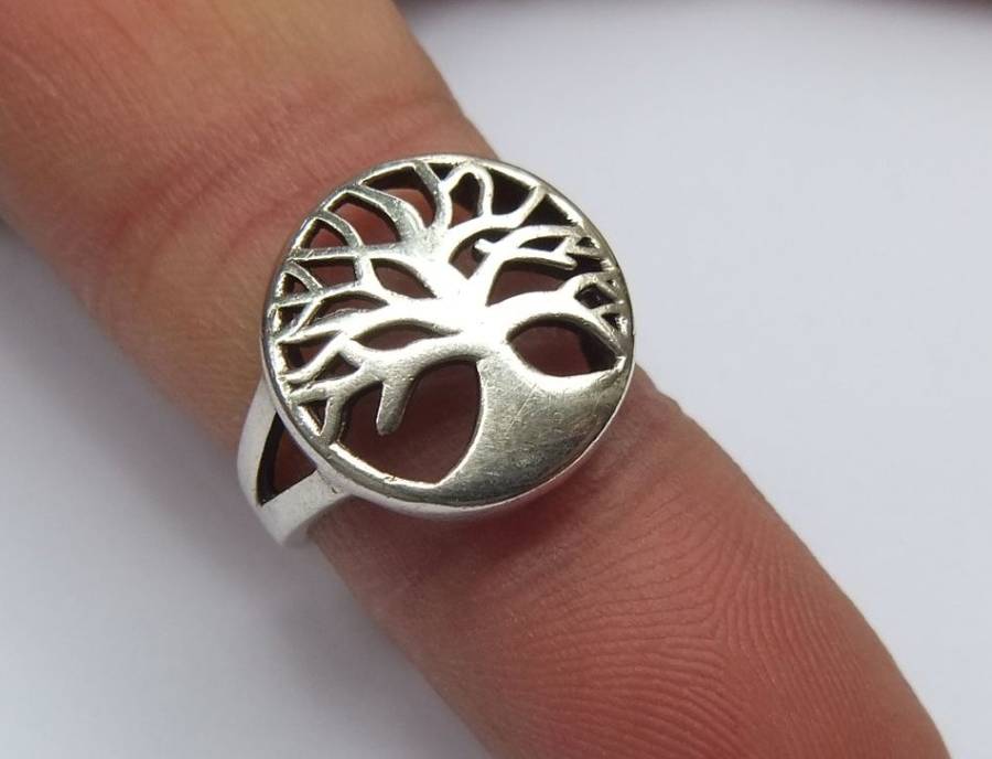 SPECIAL DEAL !! A SOLID STERLING SILVER TREE OF LIFE RING WITH STERLING SILVER TREE OF LIFE EARRINGS