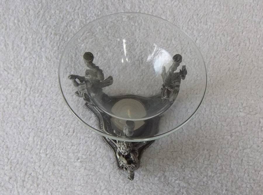 MUST SEE !! A VERY CHARMING PEWTER TYPE METAL TEE LITE HOLDER INCENSE BURNER WITH ANGEL MOTIFS !!