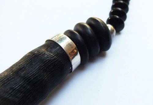 A ONE OF A KIND BUCK HORN , BONE , TIGERS EYE , BLACK STONE AND STERLING SILVER NECKLACE !!