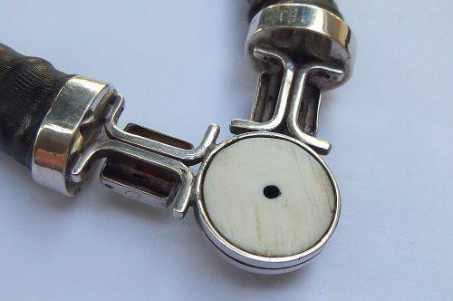 A ONE OF A KIND BUCK HORN , BONE , TIGERS EYE , BLACK STONE AND STERLING SILVER NECKLACE !!