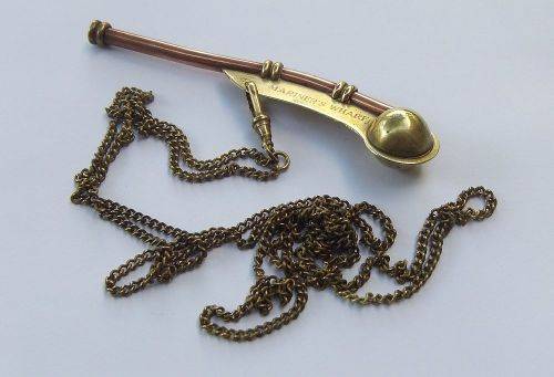 A RARE OLD COPPER AND BRASS BOSUNS WHISTLE WITH FOB WATCH CHAIN - SEE PICS - COOL PIECE !!