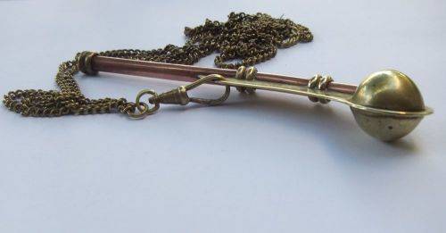 A RARE OLD COPPER AND BRASS BOSUNS WHISTLE WITH FOB WATCH CHAIN - SEE PICS - COOL PIECE !!