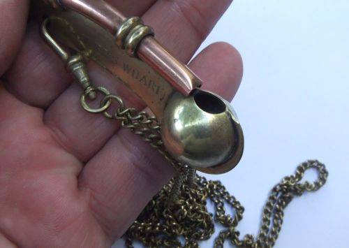 A RARE OLD COPPER AND BRASS BOSUNS WHISTLE WITH FOB WATCH CHAIN - SEE PICS - COOL PIECE !!