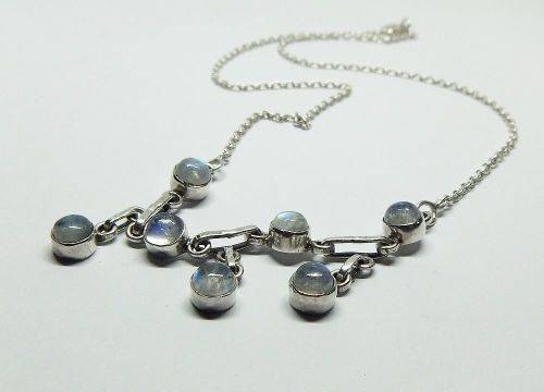 WOW !! A MAGNIFICENT VINTAGE LOOK STERLING SILVER NECKLACE SET WITH CABOCHON MOONSTONES !! MUST HAVE