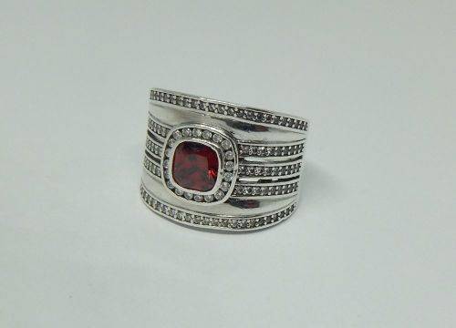 AN AMAZING WIDE SOLID STERLING SILVER RING SET WITH LOTS OF FACETED STONES !! MUST SEE , MUST HAVE !