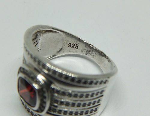 AN AMAZING WIDE SOLID STERLING SILVER RING SET WITH LOTS OF FACETED STONES !! MUST SEE , MUST HAVE !