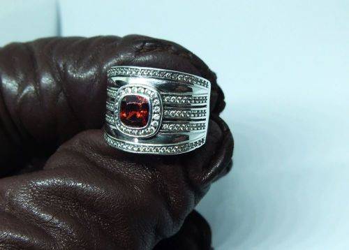 AN AMAZING WIDE SOLID STERLING SILVER RING SET WITH LOTS OF FACETED STONES !! MUST SEE , MUST HAVE !