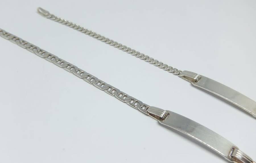 DOUBLE DEAL !! TWO SOLID STERLING SILVER IDENTITY BRACELETS !! DIFFERENT STYLES !! BID FOR BOTH !!