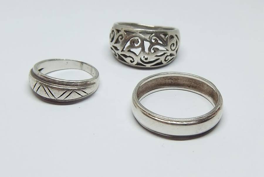 TRIPLE DEAL !! FULLY TESTED !! THREE FANTASTIC SOLID STERLING SILVER RINGS FOR YOUR COLLECTION !!