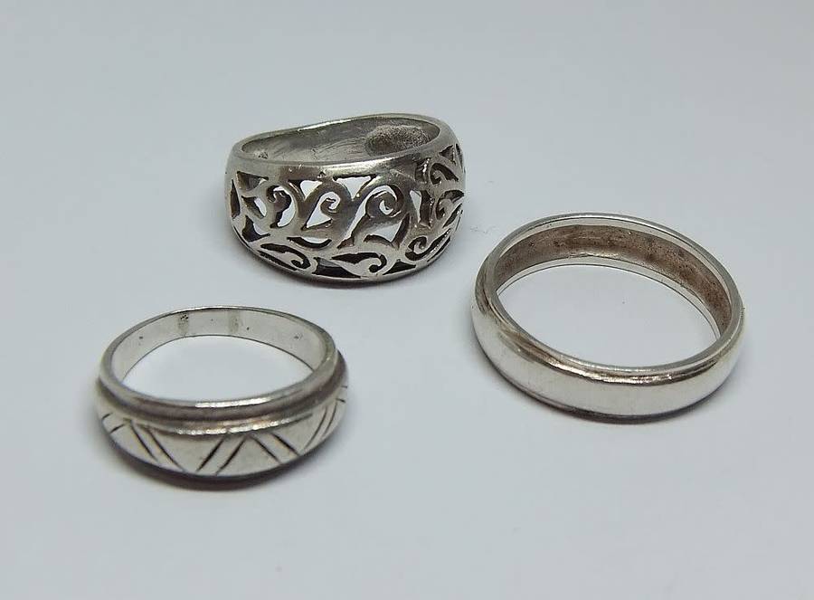 TRIPLE DEAL !! FULLY TESTED !! THREE FANTASTIC SOLID STERLING SILVER RINGS FOR YOUR COLLECTION !!