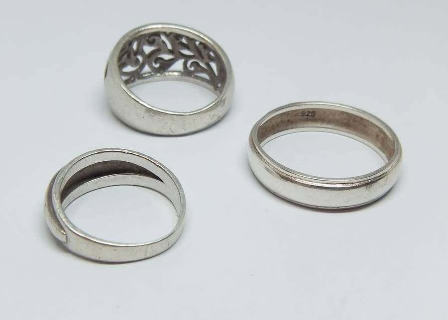 TRIPLE DEAL !! FULLY TESTED !! THREE FANTASTIC SOLID STERLING SILVER RINGS FOR YOUR COLLECTION !!