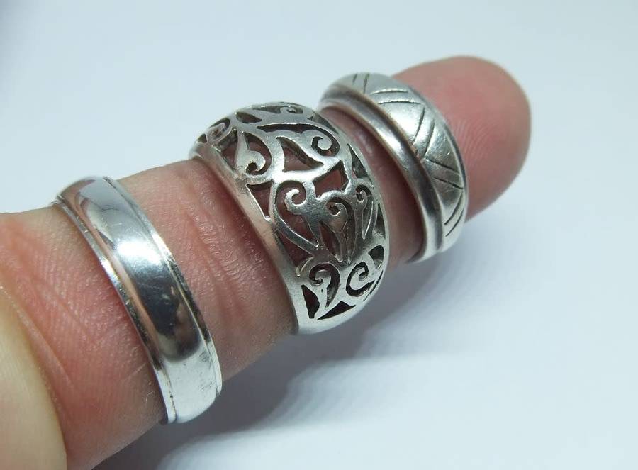 TRIPLE DEAL !! FULLY TESTED !! THREE FANTASTIC SOLID STERLING SILVER RINGS FOR YOUR COLLECTION !!